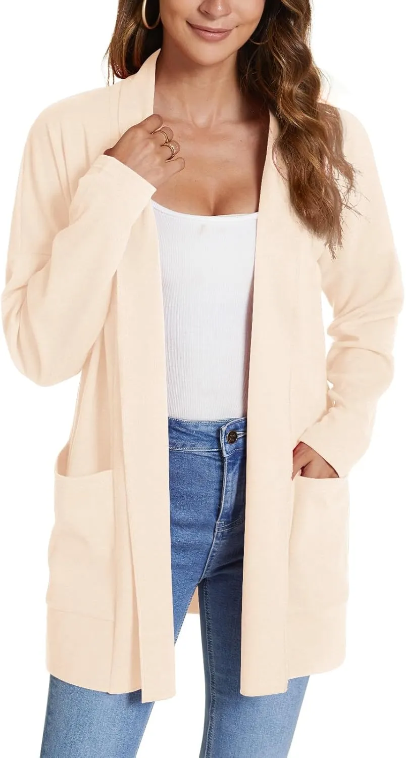 Feiersi Womens Cardigan Long Sleeve Open Front Casual Soft Knit Cardigans Sweater with Pockets