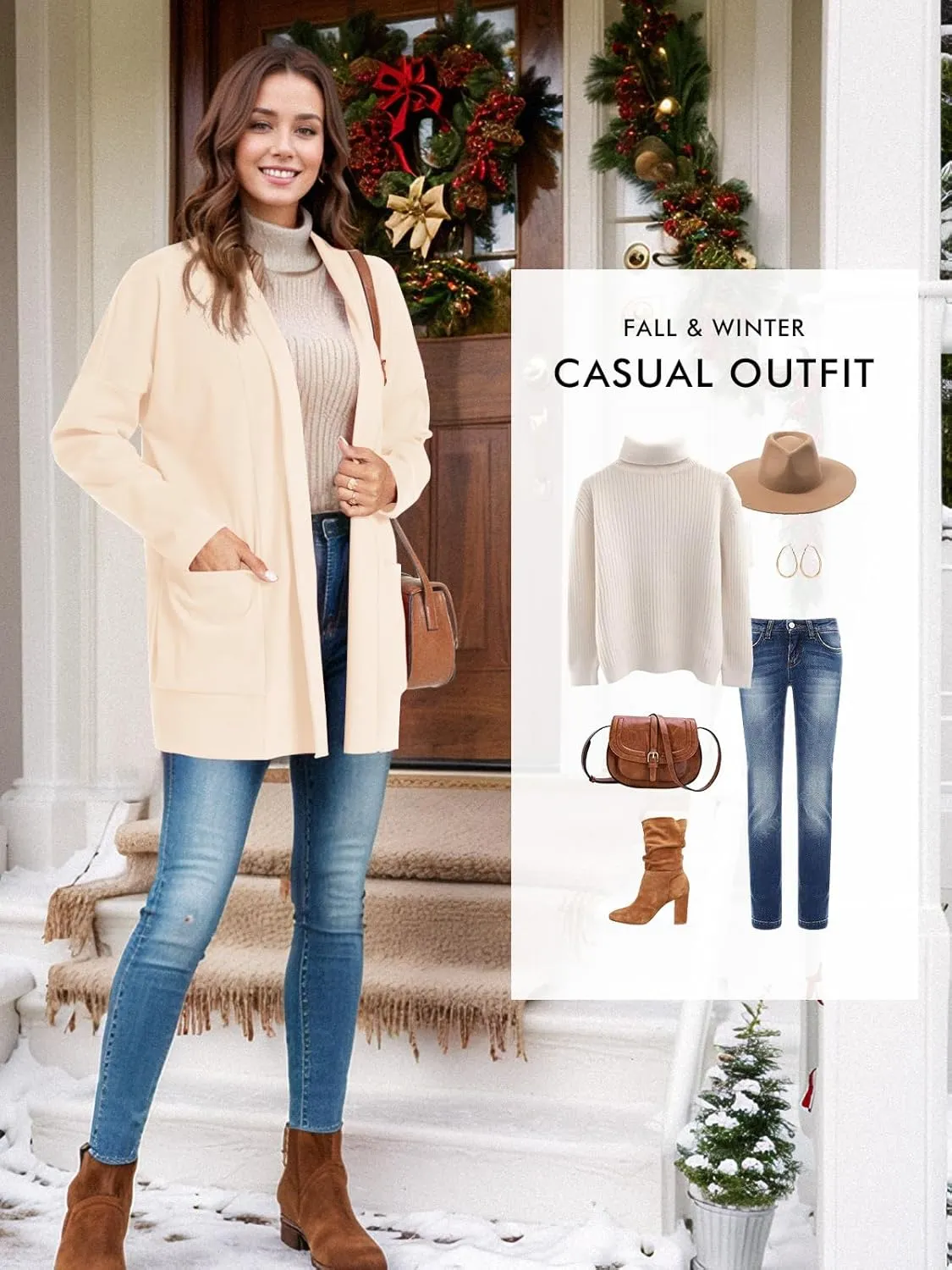 Feiersi Womens Cardigan Long Sleeve Open Front Casual Soft Knit Cardigans Sweater with Pockets