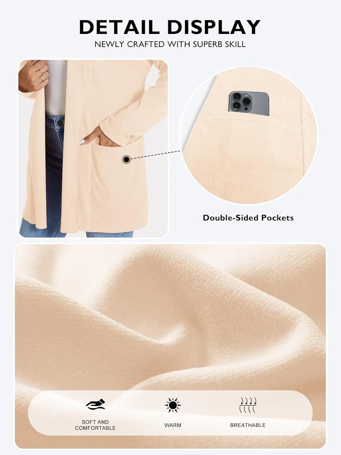 Feiersi Womens Cardigan Long Sleeve Open Front Casual Soft Knit Cardigans Sweater with Pockets