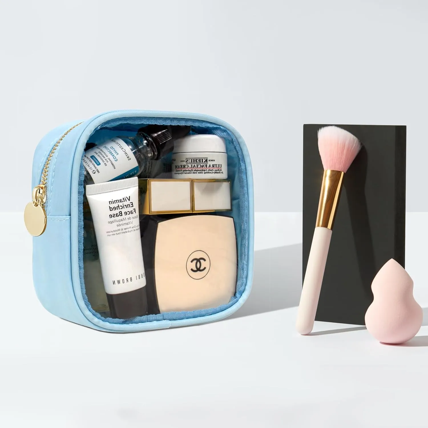 FFaw Small Clear Makeup Bag, Nylon Mini Cosmetic Bag Small Makeup Bag for Purse TSA Approved Travel Toiletry Bags with Zipper Cute Makeup Bag Organizer Car Organizer Bag for Women Girls (Blue Mini)