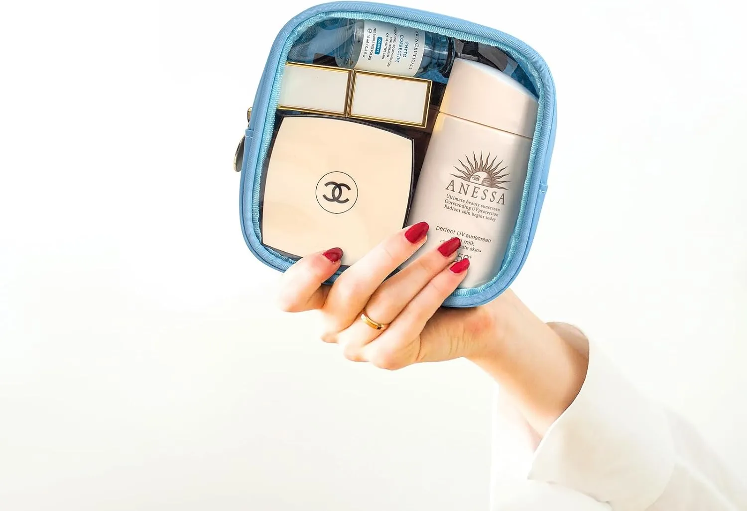 FFaw Small Clear Makeup Bag, Nylon Mini Cosmetic Bag Small Makeup Bag for Purse TSA Approved Travel Toiletry Bags with Zipper Cute Makeup Bag Organizer Car Organizer Bag for Women Girls (Blue Mini)