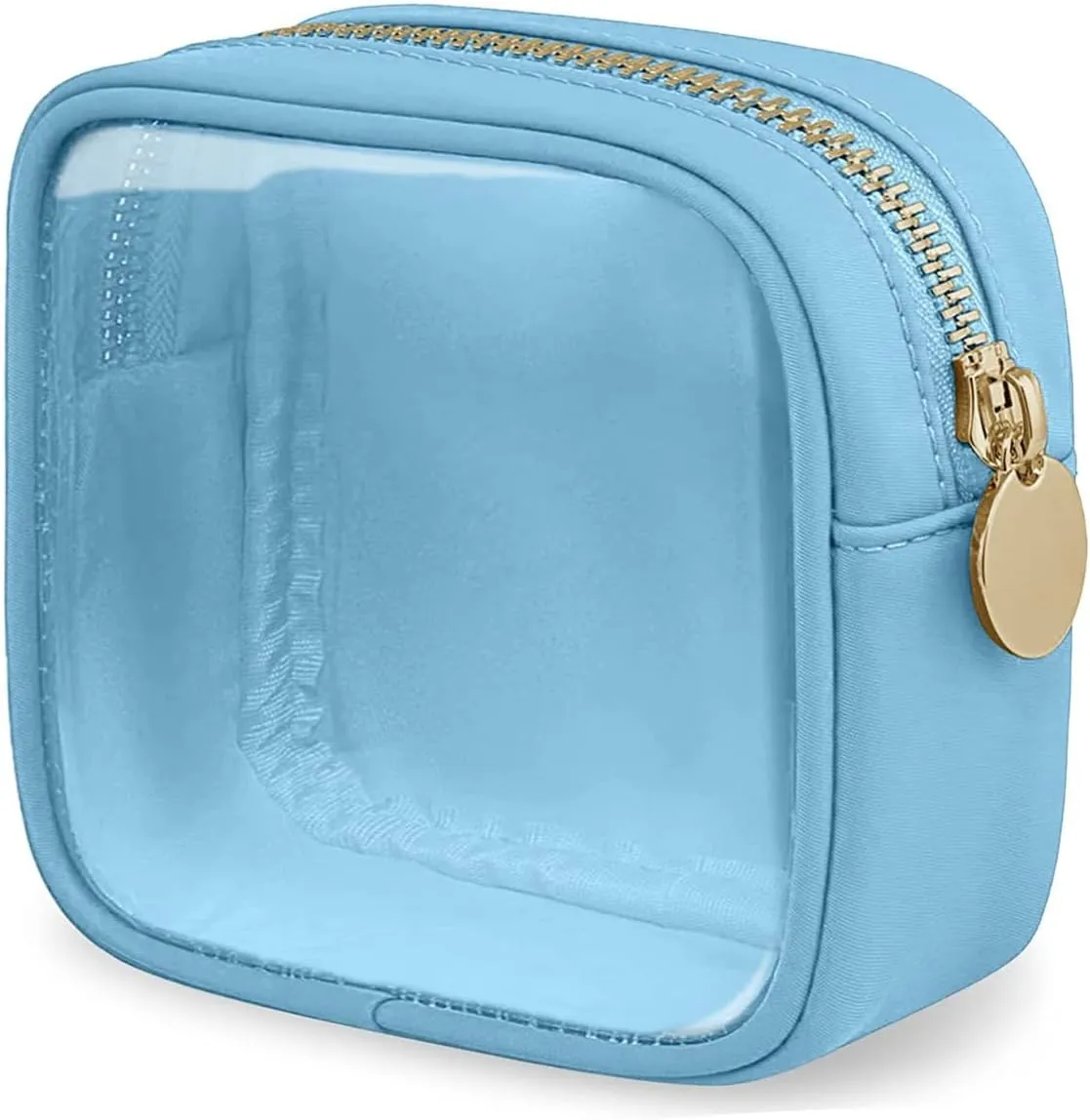 FFaw Small Clear Makeup Bag, Nylon Mini Cosmetic Bag Small Makeup Bag for Purse TSA Approved Travel Toiletry Bags with Zipper Cute Makeup Bag Organizer Car Organizer Bag for Women Girls (Blue Mini)