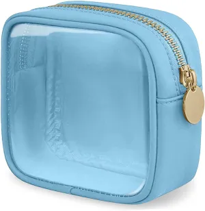FFaw Small Clear Makeup Bag, Nylon Mini Cosmetic Bag Small Makeup Bag for Purse TSA Approved Travel Toiletry Bags with Zipper Cute Makeup Bag Organizer Car Organizer Bag for Women Girls (Blue Mini)