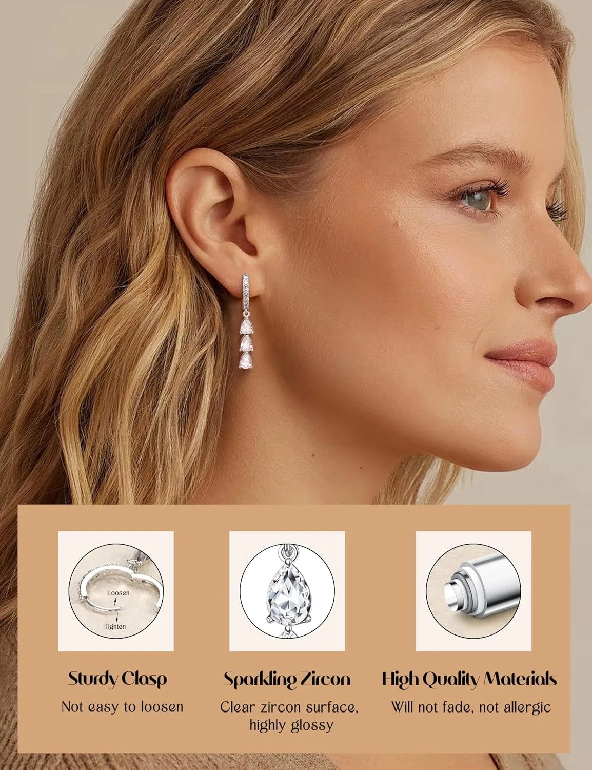 FIASASO Silver Dangle Earirngs for Women - Small Hoop Earrings with Dangle Drop CZ - Birthstone Earrings for Her Birthday Mom