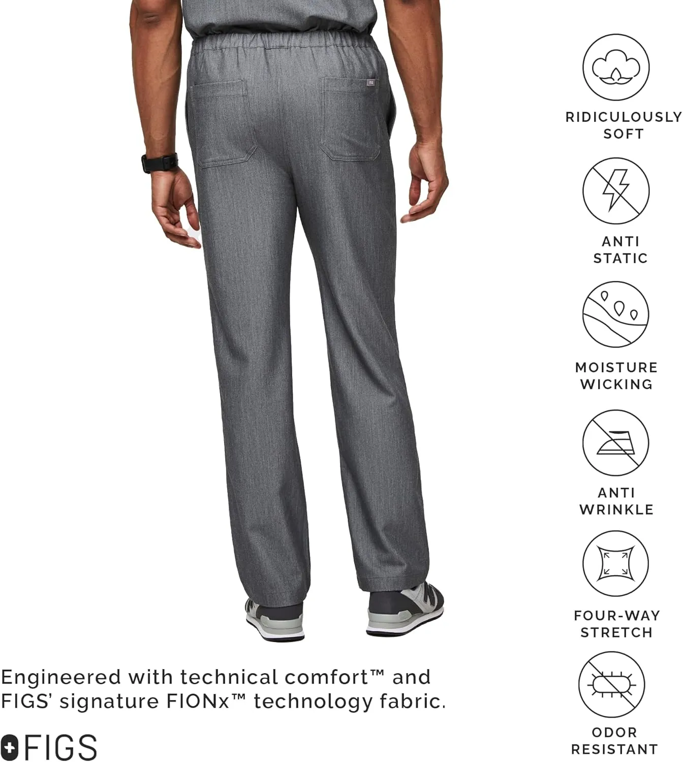 FIGS Pisco Basic Scrub Pants for Men  Structured Fit, Straight Leg, 4 Pockets, Anti-Wrinkle Mens Scrub Pants