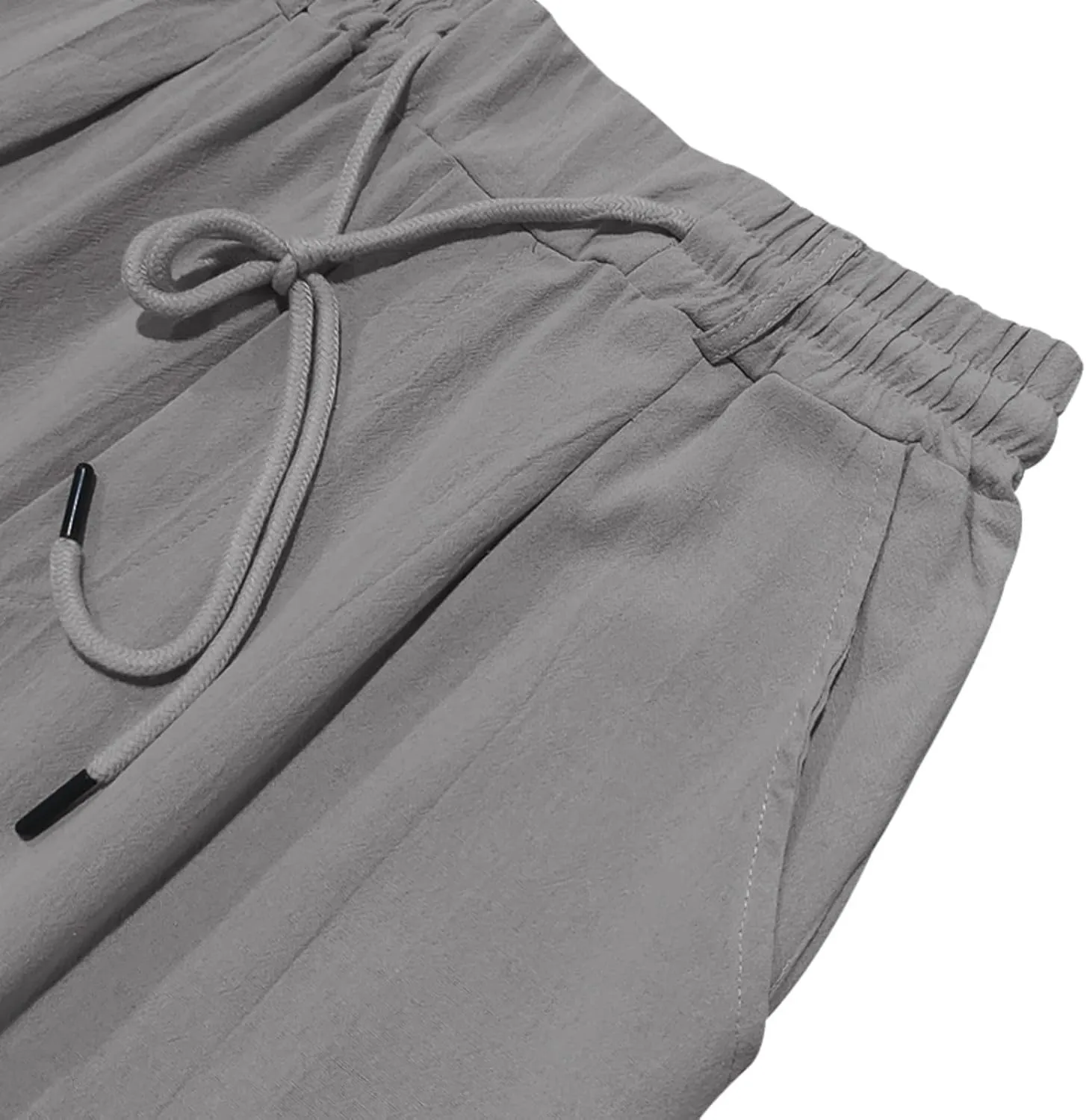 Finelylove Mens Linen Pants Elastic Waist Drawstring Lightweight Casual Pants Relaxed Fit Summer Beach Lounge Travel Trousers