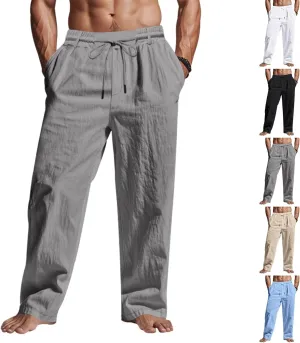 Finelylove Mens Linen Pants Elastic Waist Drawstring Lightweight Casual Pants Relaxed Fit Summer Beach Lounge Travel Trousers