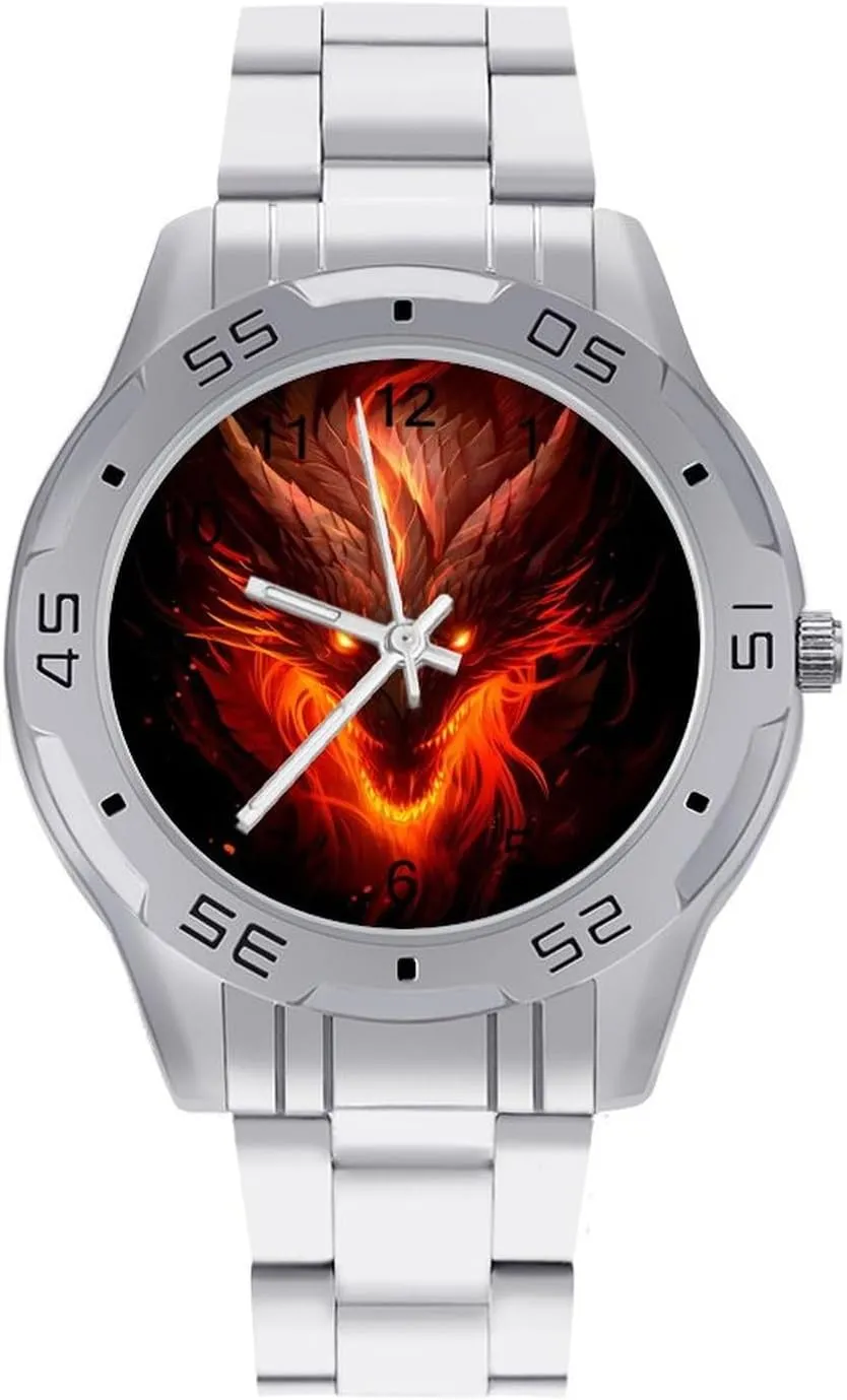 Fire Dragon Head Stainless Steel Metal Strap Simple Business Watches for Men Easy Reader Work Casual Watch