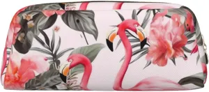 Flamingo Floral Printed Makeup Bag for Women Men Pencil Pouch Travel Small Cosmetic Bag Zippered Toiletry Bags Aesthetic Pen Bags Trendy Storage Bags Leather Coin Pouch Purse