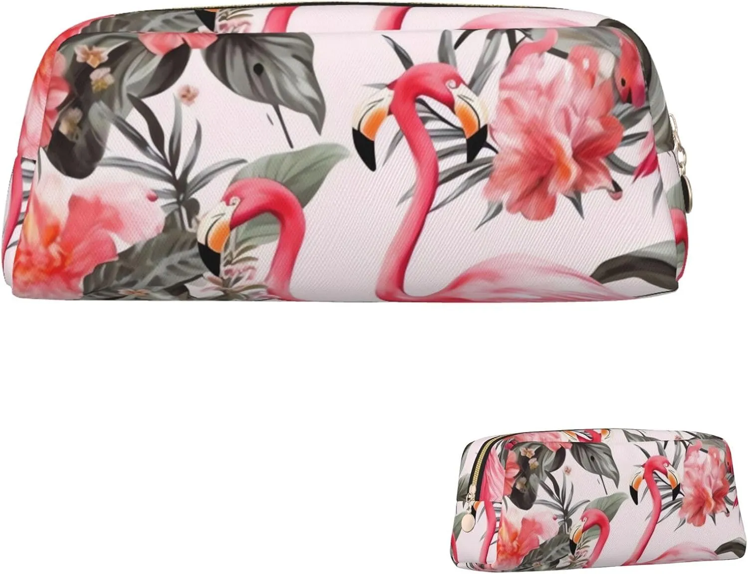 Flamingo Floral Printed Makeup Bag for Women Men Pencil Pouch Travel Small Cosmetic Bag Zippered Toiletry Bags Aesthetic Pen Bags Trendy Storage Bags Leather Coin Pouch Purse