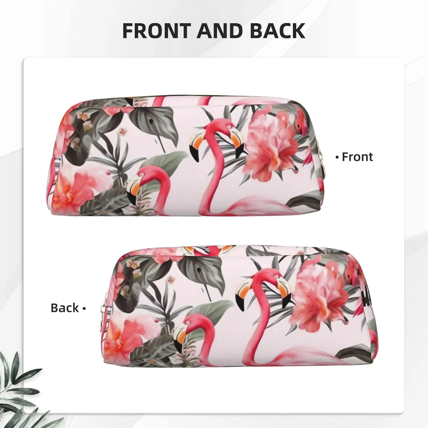 Flamingo Floral Printed Makeup Bag for Women Men Pencil Pouch Travel Small Cosmetic Bag Zippered Toiletry Bags Aesthetic Pen Bags Trendy Storage Bags Leather Coin Pouch Purse