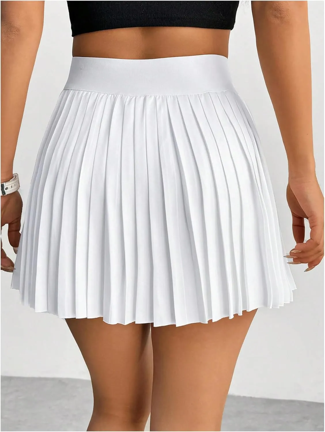 Floerns Women's Solid Elastic Waist Tennis Skirts Pleated Hem Short Skirts