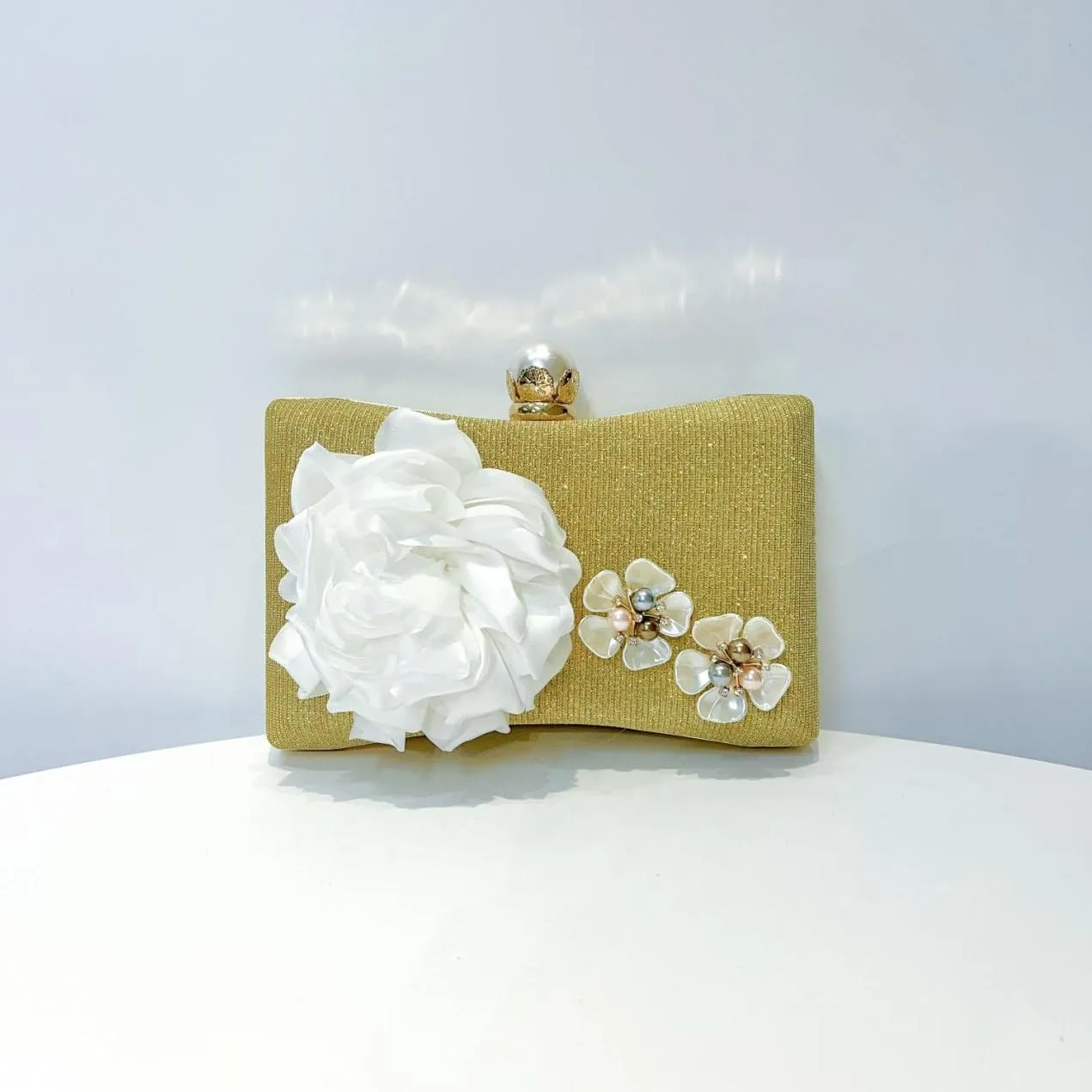 Floral Glitter Evening Bag for Women Beaded Clutch Purses Elegant Pearl Crossbody Shoulder Bag for Wedding, Prom, Party