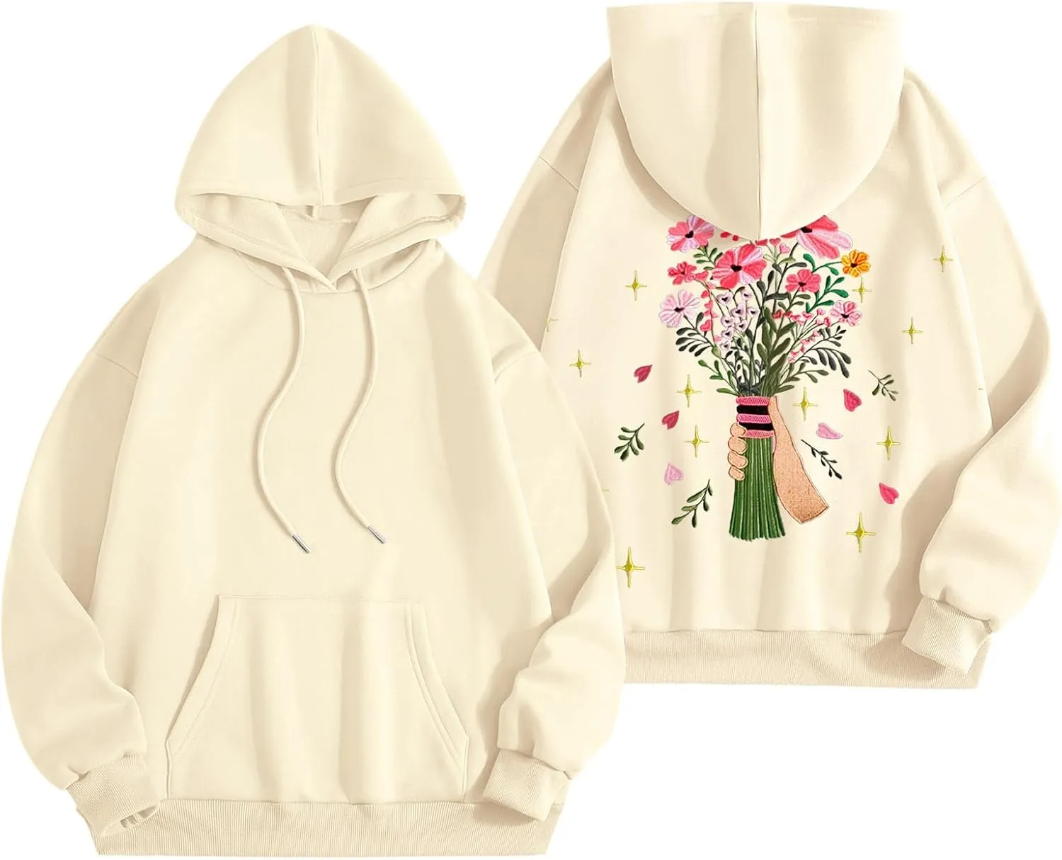 Floral Graphic Hoodies Womens Coquette Oversized Sweatshirts for Teen Girls Y2k Hoodies Cute Fleece Pullover Sweater