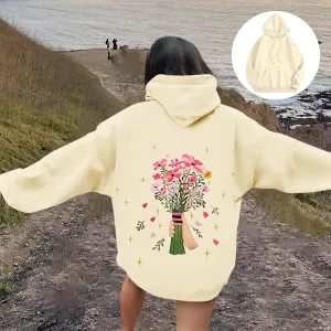 Floral Graphic Hoodies Womens Coquette Oversized Sweatshirts for Teen Girls Y2k Hoodies Cute Fleece Pullover Sweater