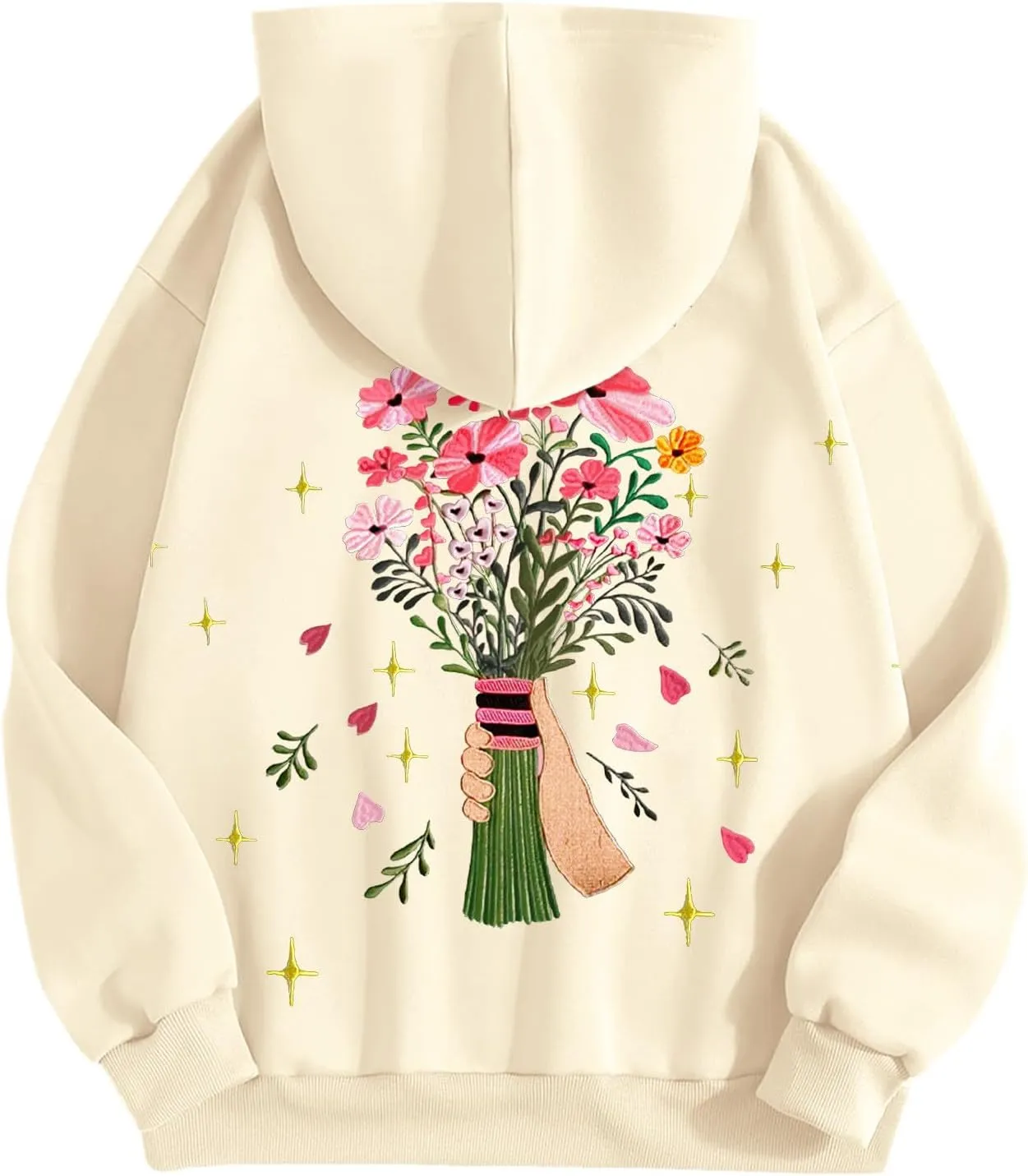 Floral Graphic Hoodies Womens Coquette Oversized Sweatshirts for Teen Girls Y2k Hoodies Cute Fleece Pullover Sweater
