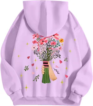 Floral Graphic Hoodies Womens Coquette Oversized Sweatshirts for Teen Girls Y2k Hoodies Cute Fleece Pullover Sweater