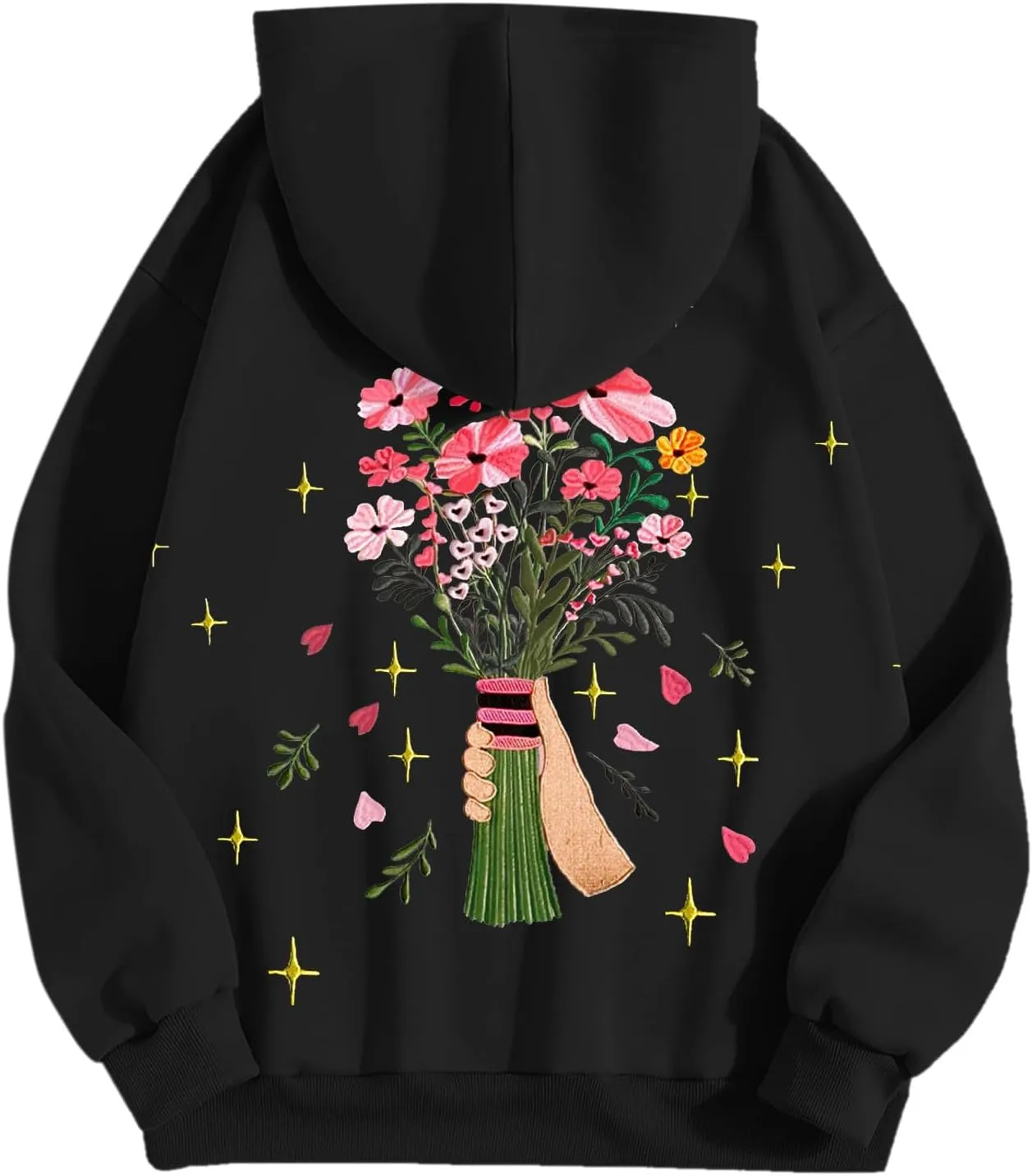 Floral Graphic Hoodies Womens Coquette Oversized Sweatshirts for Teen Girls Y2k Hoodies Cute Fleece Pullover Sweater