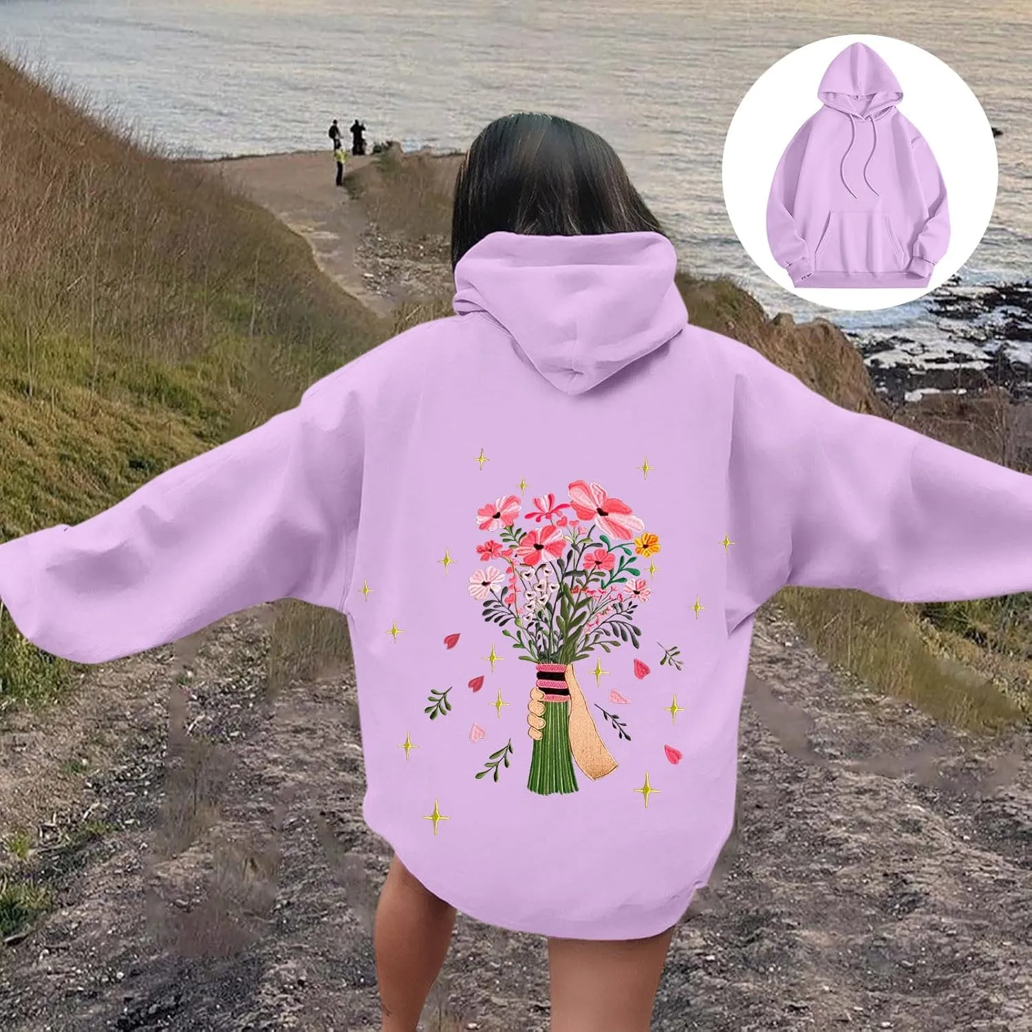 Floral Graphic Hoodies Womens Coquette Oversized Sweatshirts for Teen Girls Y2k Hoodies Cute Fleece Pullover Sweater