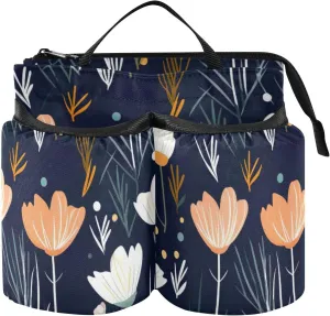 Flower Navy Blue Luggage Cup Holder for Suitcases Portable Drink Holder Holders Lightweight Travel Gifts with Strap Cup Holders Reusable Drink Carrier for Traveling Suitcase Accessories Travel Gadgets