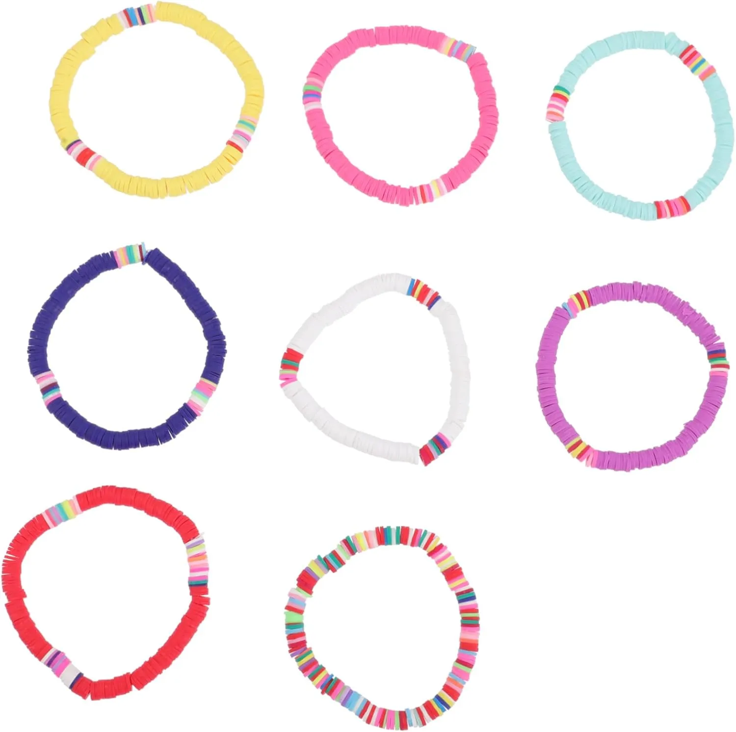 FRCOLOR 8Pcs Clay Bead Bracelets for Women Elastic Stackable Summer Beach Jewelry for Friendship and Beach Parties Lightweight and Durable Design