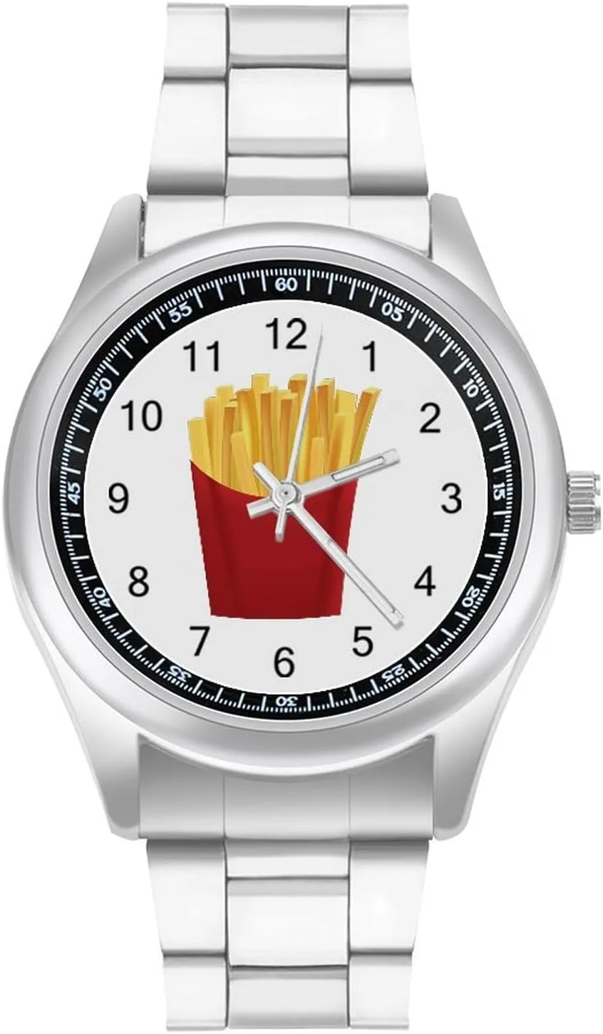 French Fries Stainless Steel Strap Simple Business Watches for Men Easy Reader Work Casual Watch