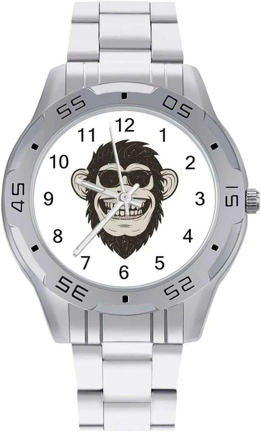 Funny Monkey Stainless Steel Metal Strap Simple Business Watches for Men Easy Reader Work Casual Watch