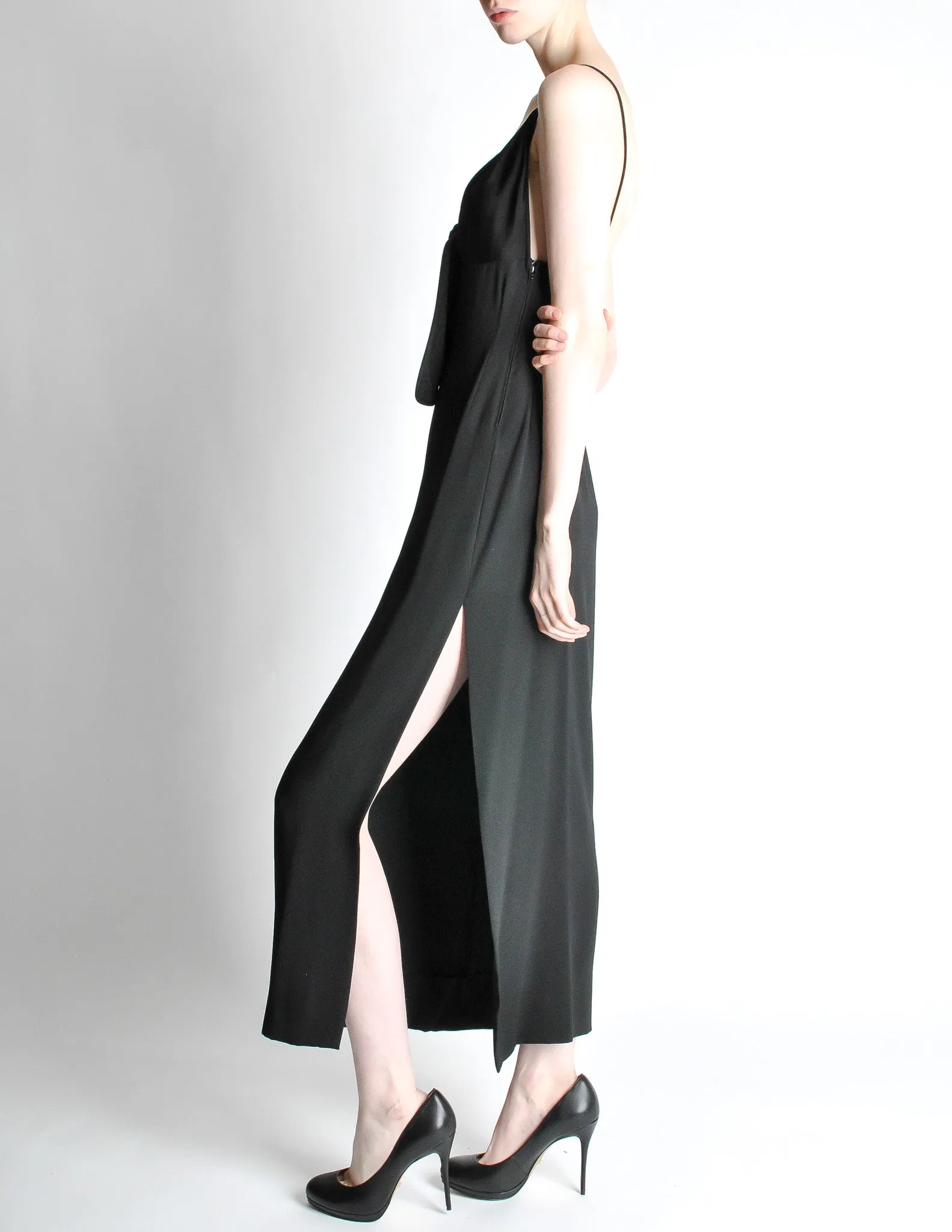 Galanos Vintage Black Knot Bust Dress