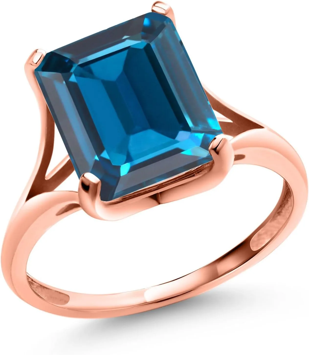 Gem Stone King 14K Rose Gold 10X8mm Emerald Cut Gemstone Birthstone Engagement Ring | Wedding Engagement Anniversary Promise Ring | Rose Gold Ring For Women