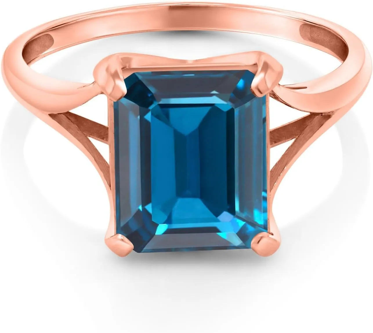 Gem Stone King 14K Rose Gold 10X8mm Emerald Cut Gemstone Birthstone Engagement Ring | Wedding Engagement Anniversary Promise Ring | Rose Gold Ring For Women