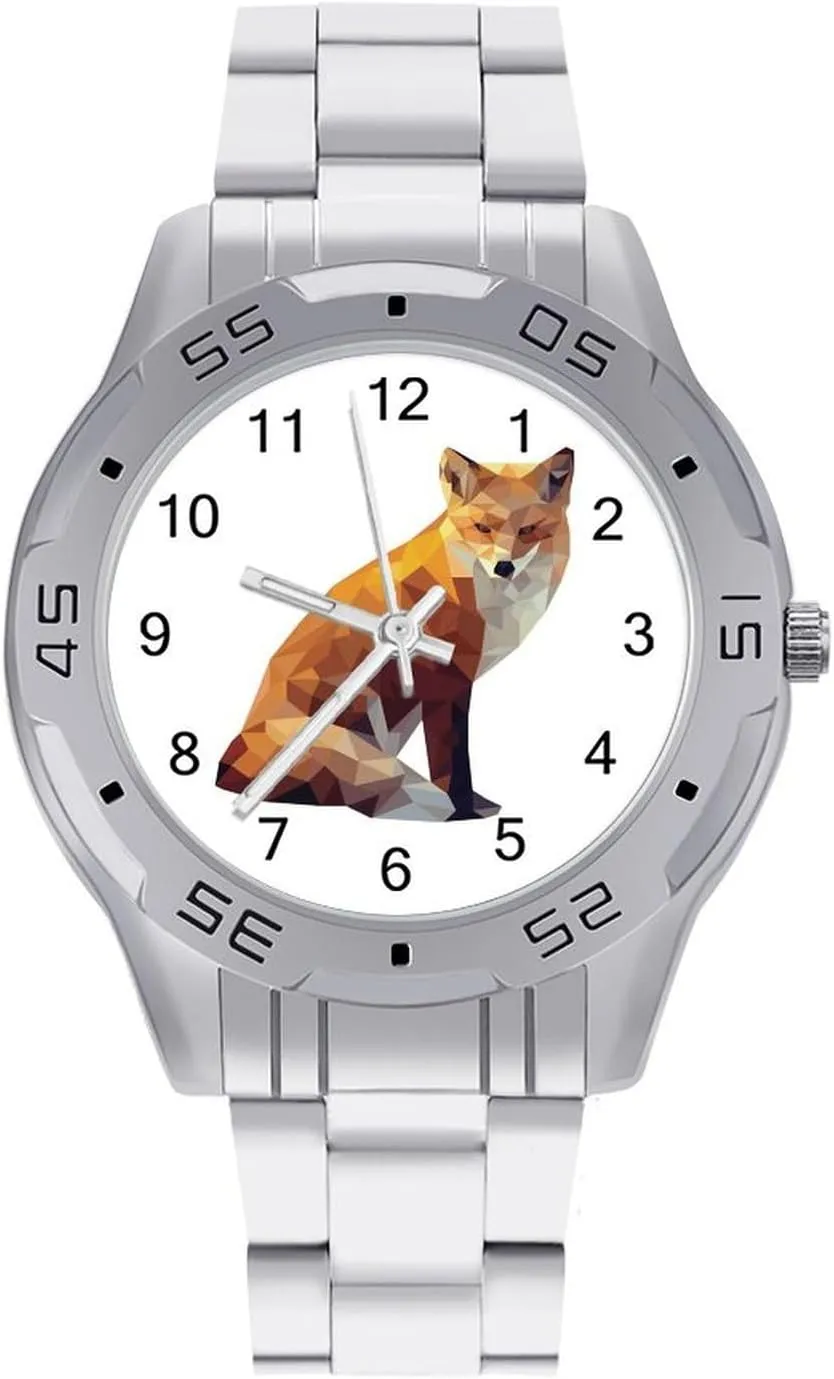 Geometric Fox Stainless Steel Metal Strap Simple Business Watches for Men Easy Reader Work Casual Watch