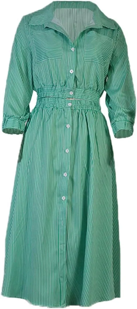 GGUHHU Womens Button Down Striped Dress Summer Two Piece Sets Outfit Crop Shirt with Midi Skirt
