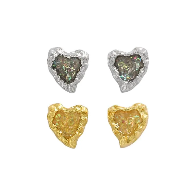 Gilded Hearts: 925 Sterling Silver Drop Glaze Heart Stud Earrings - Gold-Plated Small Earrings Jewelry (silver)