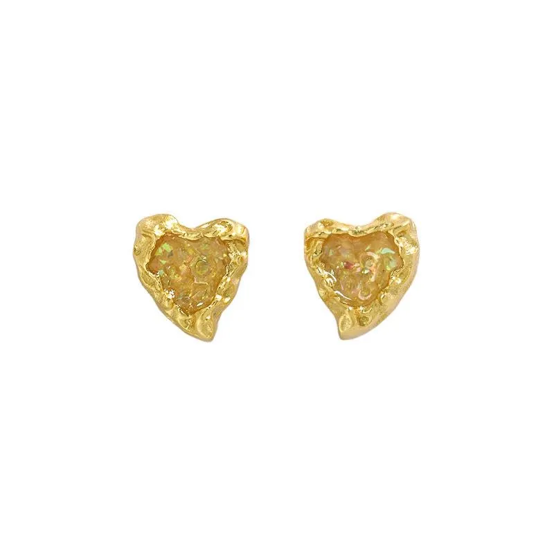 Gilded Hearts: 925 Sterling Silver Drop Glaze Heart Stud Earrings - Gold-Plated Small Earrings Jewelry (silver)