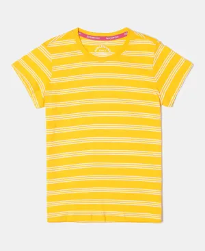 Girl's Super Combed Cotton Striped Short Sleeve T-Shirt - Spectra Yellow