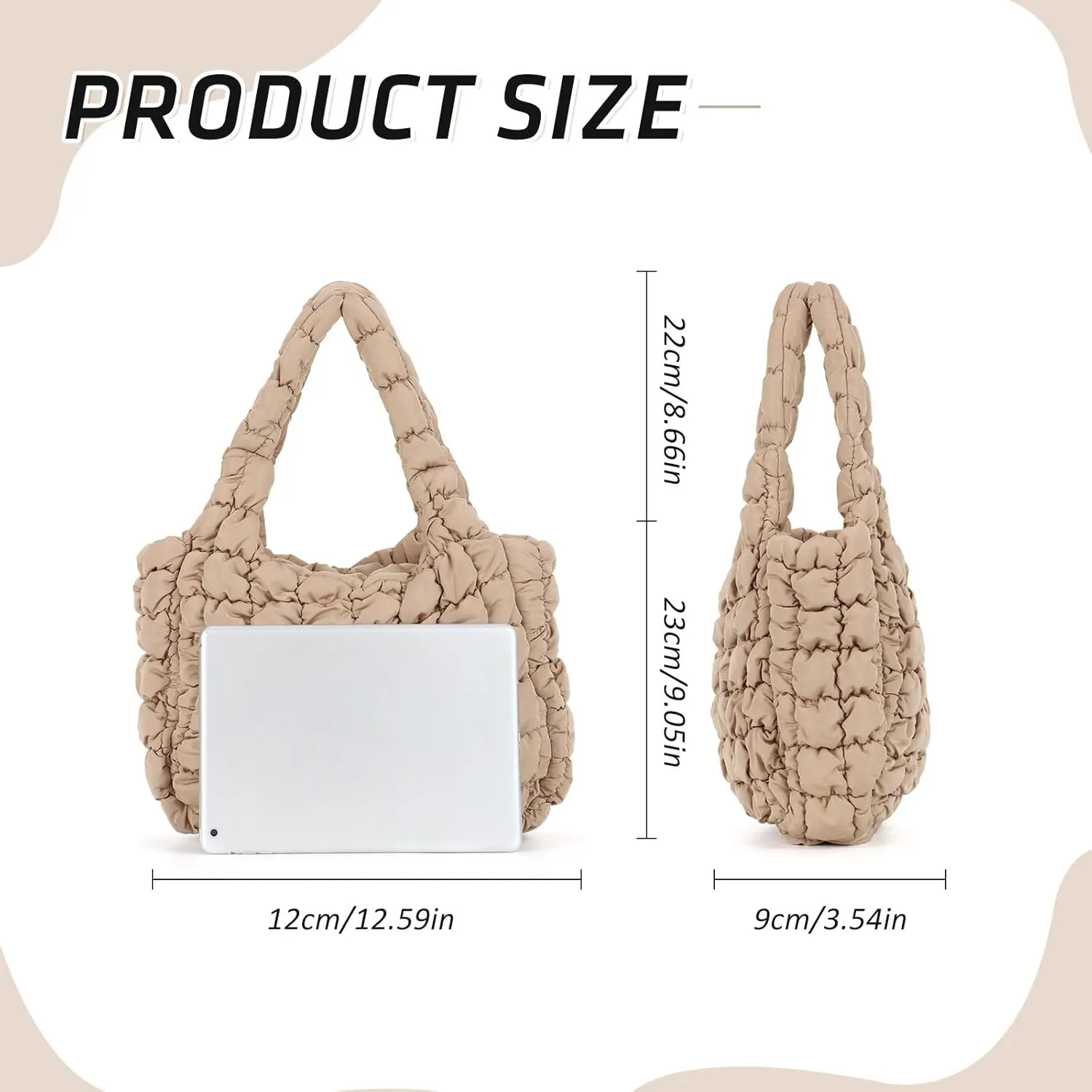 GOKTOW Puffer Quilted Tote Bag for Women, Puffer Handbag Shoulder Bag Trendy Design Crossbody Bags with Adjustable Strap
