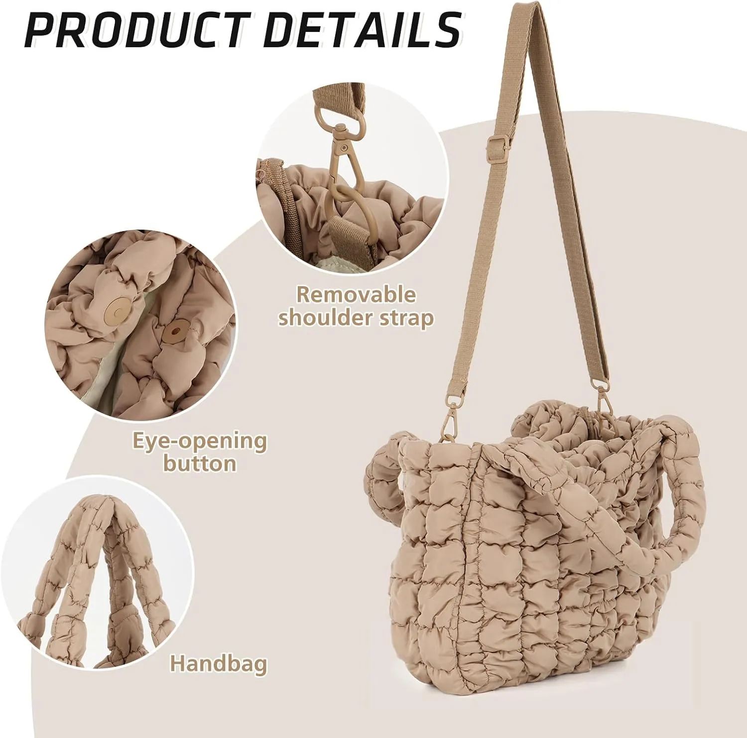 GOKTOW Puffer Quilted Tote Bag for Women, Puffer Handbag Shoulder Bag Trendy Design Crossbody Bags with Adjustable Strap