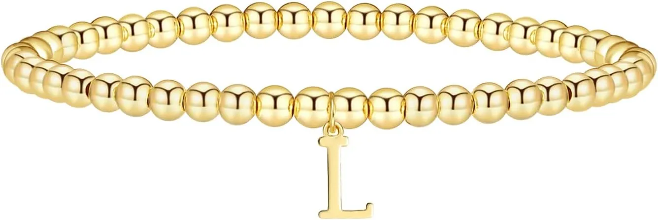 Gold Bracelets for Women Dainty 14K Gold Plated Charm Bracelet Beaded Bracelets for Women Gold Initial Stretch Bead Bracelet Elastic Bracelet for Women Trendy Gift