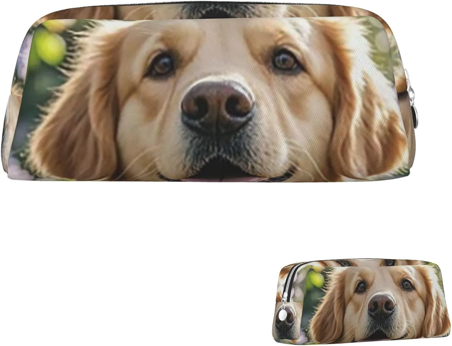 Golden Retriever Makeup Bag for Women Men Pencil Pouch Travel Small Cosmetic Bag Zippered Toiletry Bags Aesthetic Pen Bags Trendy Storage Bags Leather Coin Pouch Purse