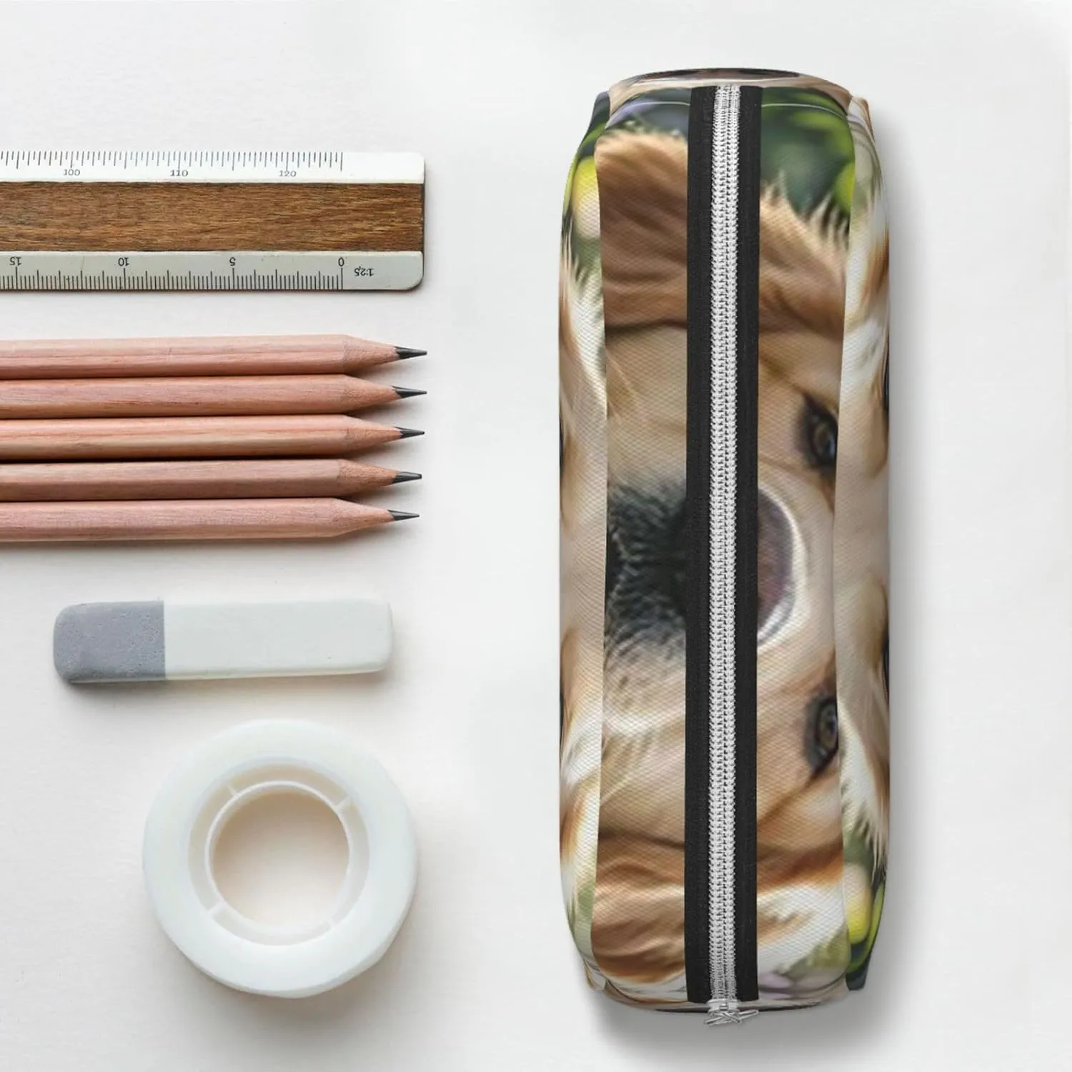 Golden Retriever Makeup Bag for Women Men Pencil Pouch Travel Small Cosmetic Bag Zippered Toiletry Bags Aesthetic Pen Bags Trendy Storage Bags Leather Coin Pouch Purse