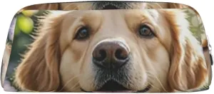 Golden Retriever Makeup Bag for Women Men Pencil Pouch Travel Small Cosmetic Bag Zippered Toiletry Bags Aesthetic Pen Bags Trendy Storage Bags Leather Coin Pouch Purse