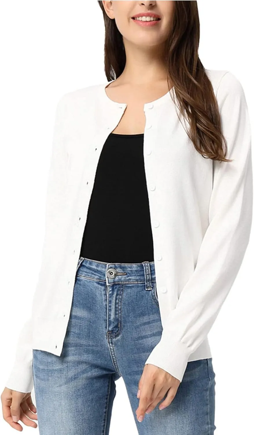 GRACE KARIN Women's Classic Long Sleeve Knit Cardigan Sweaters Casual Open Front Button Down Cardigan S-3XL