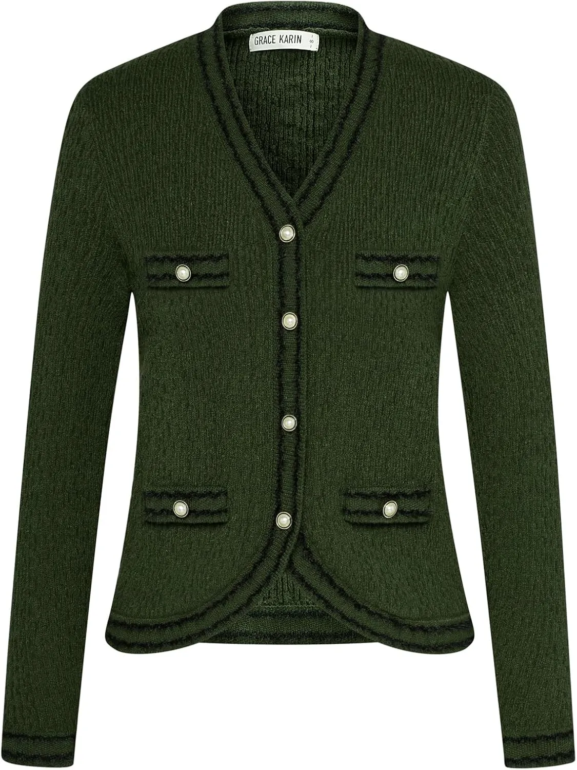 GRACE KARIN Women's Cropped Cardigan Sweaters Long Sleeve Elegant Pearl Button Down Knit Open Front V-Neck Jacket Tops