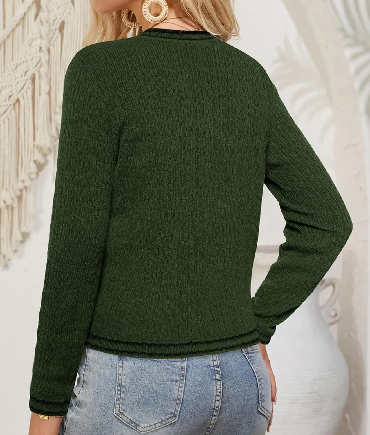 GRACE KARIN Women's Cropped Cardigan Sweaters Long Sleeve Elegant Pearl Button Down Knit Open Front V-Neck Jacket Tops