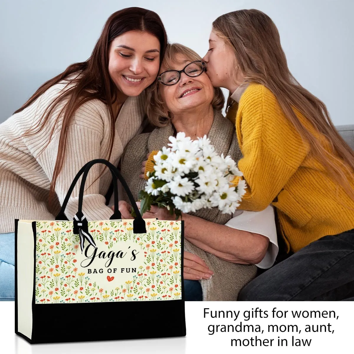 Grandma Aunt Mother in Law Mom Granny Godmother Gifts Waterproof Canvas Tote Bag Beach Bag for Shopping Christmas