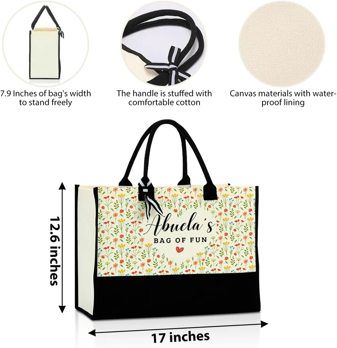 Grandma Aunt Mother in Law Mom Granny Godmother Gifts Waterproof Canvas Tote Bag Beach Bag for Shopping Christmas