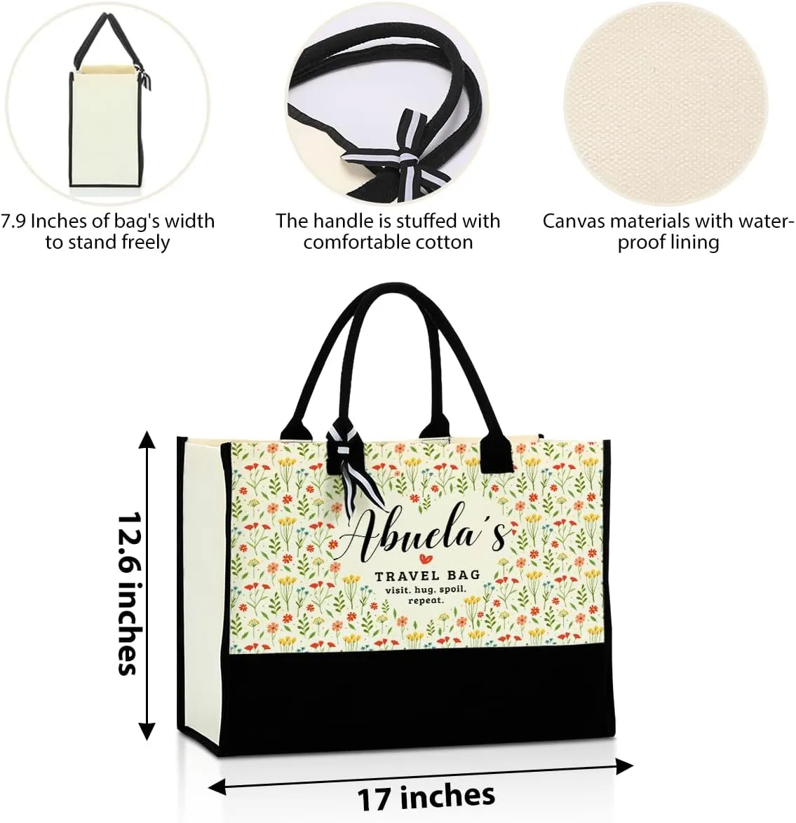 Grandma Aunt Mother in Law Mom Nana Godmother Gifts Waterproof Canvas Tote Bag Beach Bag for Camping Christmas