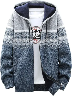 Graphic Hoodies for Men Fall and Winter Casual Sweater Jacket Warm Knit Sweater Hooded Hoodie