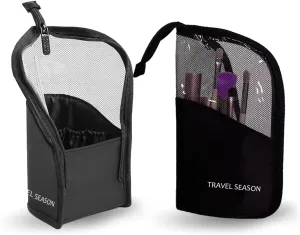 GRINKO Makeup Brush Holder, Makeup Organizer Brush Bag Waterproof Toiletry Bag Stand-up Makeup Cup Mesh Cosmetic Bags with Zipper Black