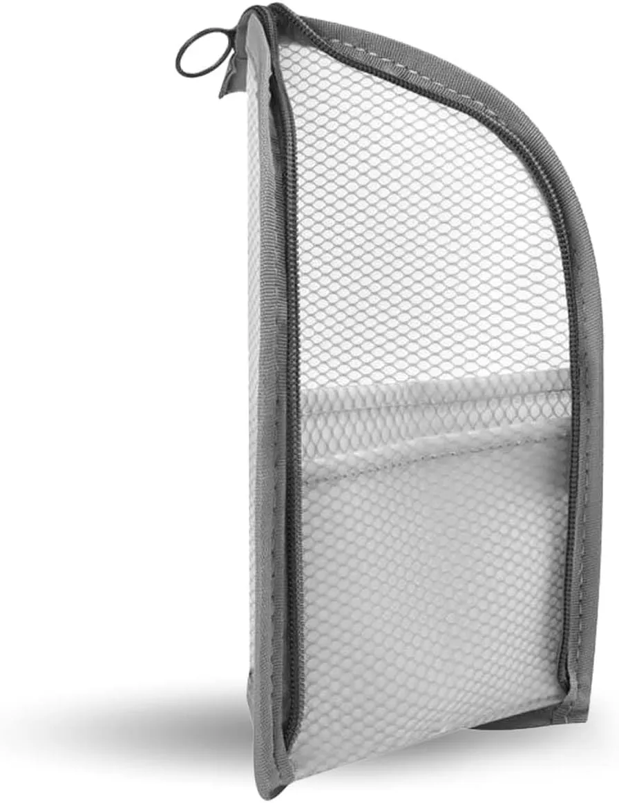 GRINKO Makeup Brush Holder, Travel Makeup Brush Case Waterproof Toiletry Bag Stand-up Makeup Organizer Mesh Cosmetic Bags with Zipper Grey